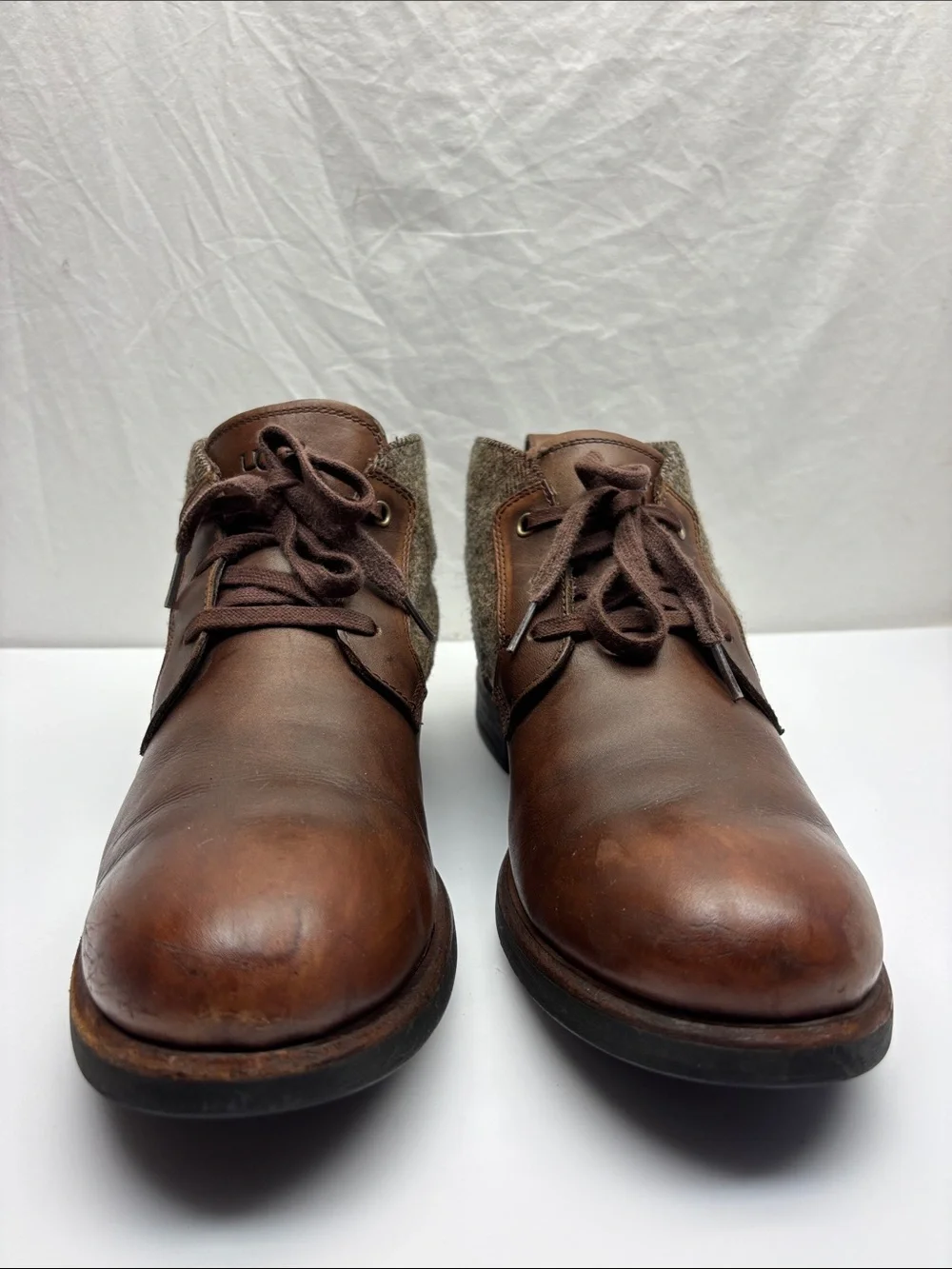 UGG Men's Brown Leather & Tweed Chukka Boots, SZ 14, box 23